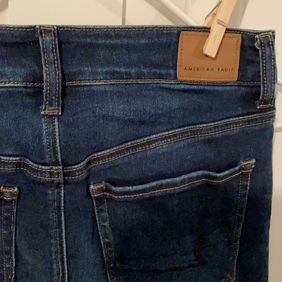 American Eagle 2 Hi Rise Mini Jean Skirt Next Level Stretch Dark Denim blue - Picture 7 of 9